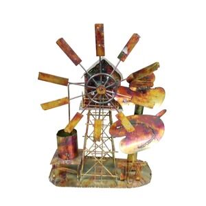 Vtg Brutalist Copper Windmill Music Box Sankyo Windmills of Your Mind MCM